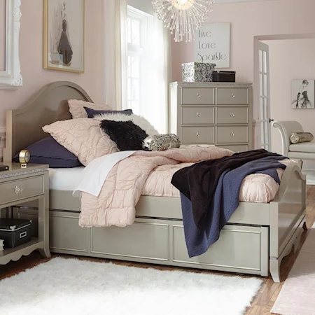Glam Twin Panel Bed with Trundle and Storage